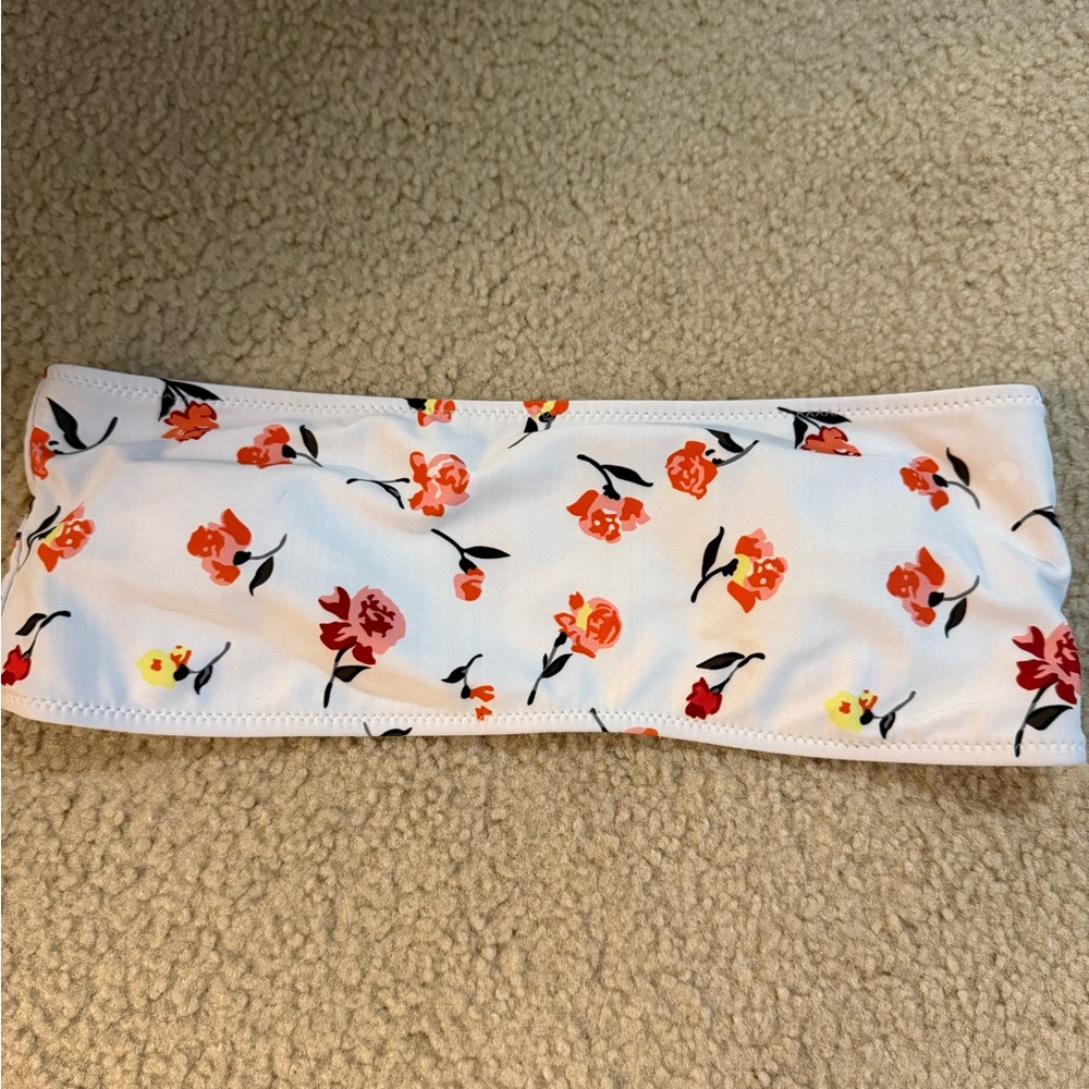 Zaful Floral Bandeau Bikini Top - White and Red